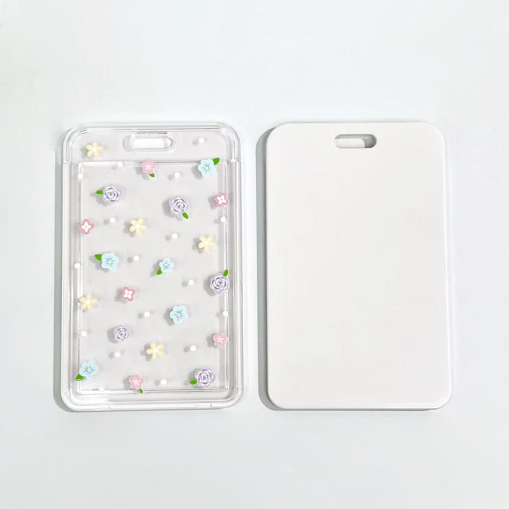 Id Badge Protector Sturdy Card Protector Case Sliding Card Case Transparent Cute Card Holder For Student Campus Office Workers