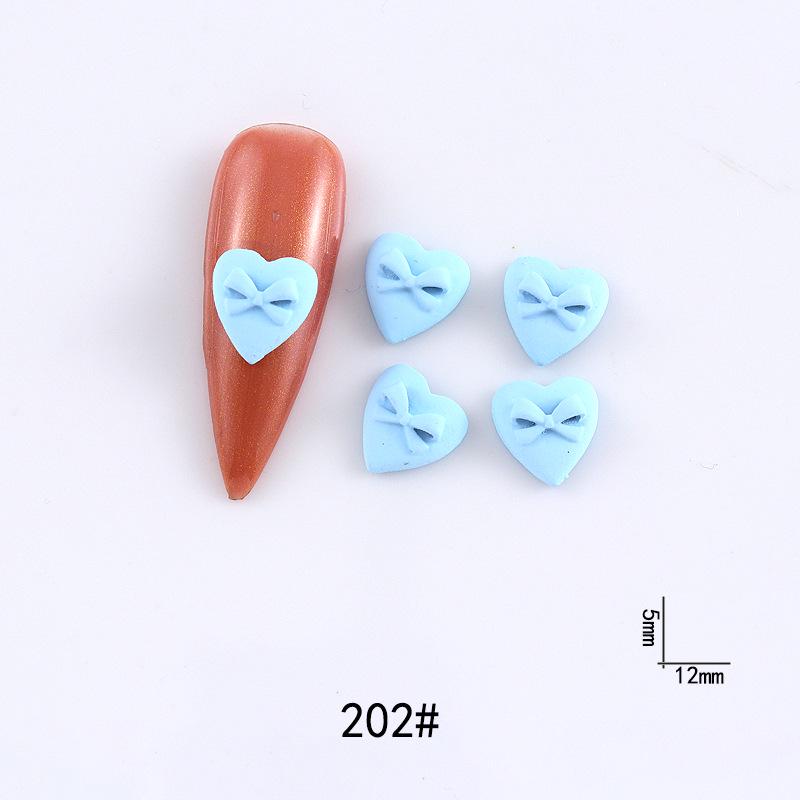 New Cute Bow Heart Nail Art: Frosted Matte Blue & Pink