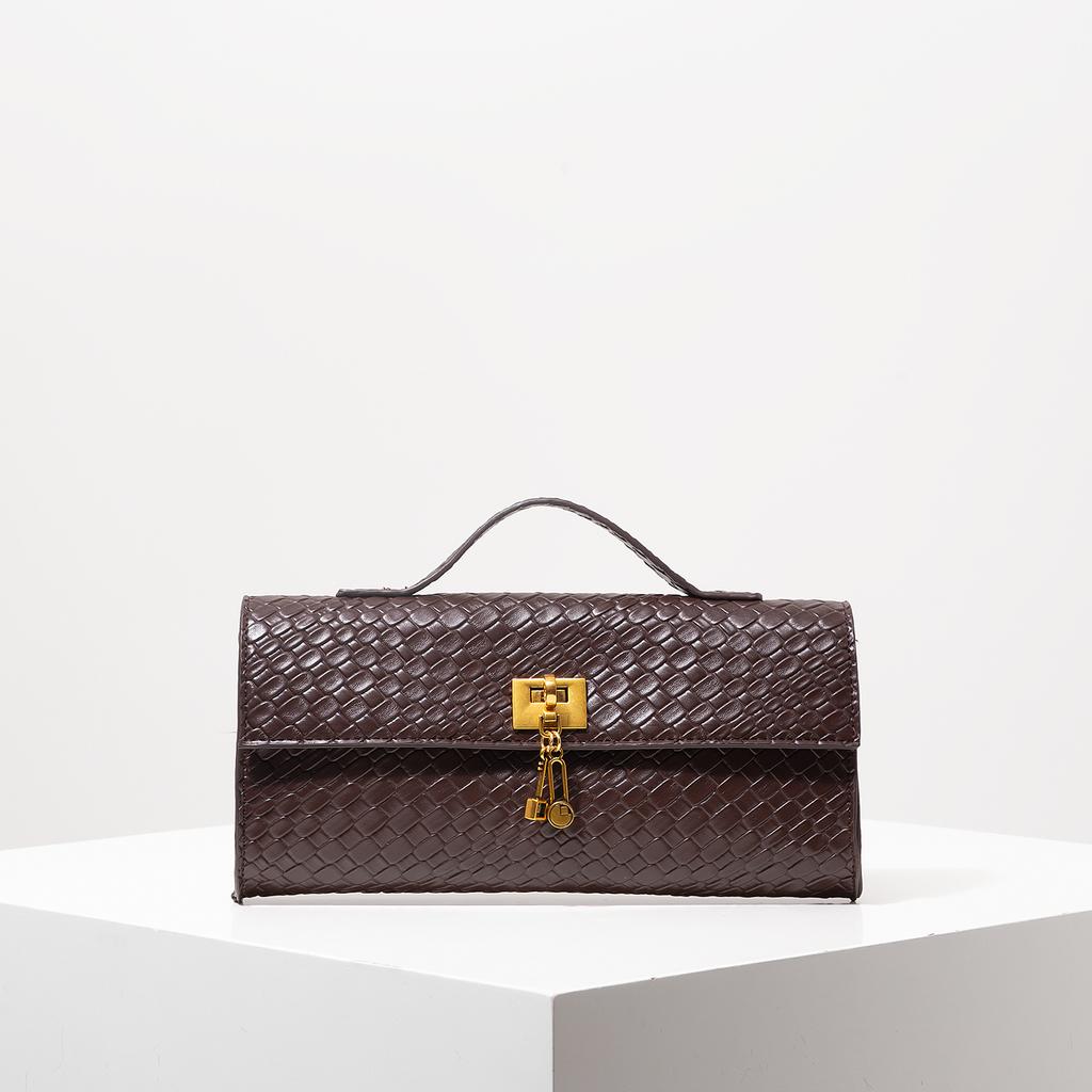 Retro Taška z umělé kůže Tkaná Baguette Flip Dámská Spojka Elegantní Večerní Taška Prémiová Odolná Kvalita Užitečná