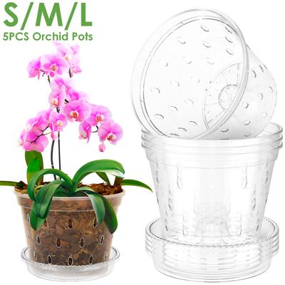 5Pcs Plastic Orchid Pot 4/5/6inch Transparent Slotted Orchid Pots with Holes and Saurs Breathable Flower Plant Pot for Nursery
