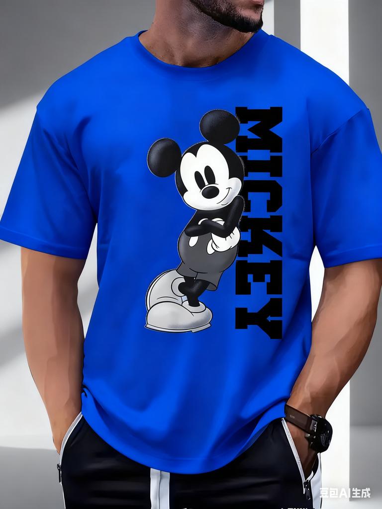 Disney Mickey Kreslené Originální Tištěné Bavlněné Tričko 2026 Pánské a Dámské Letní Nové Street Trend Ležérní Volné S Krátkým Rukávem