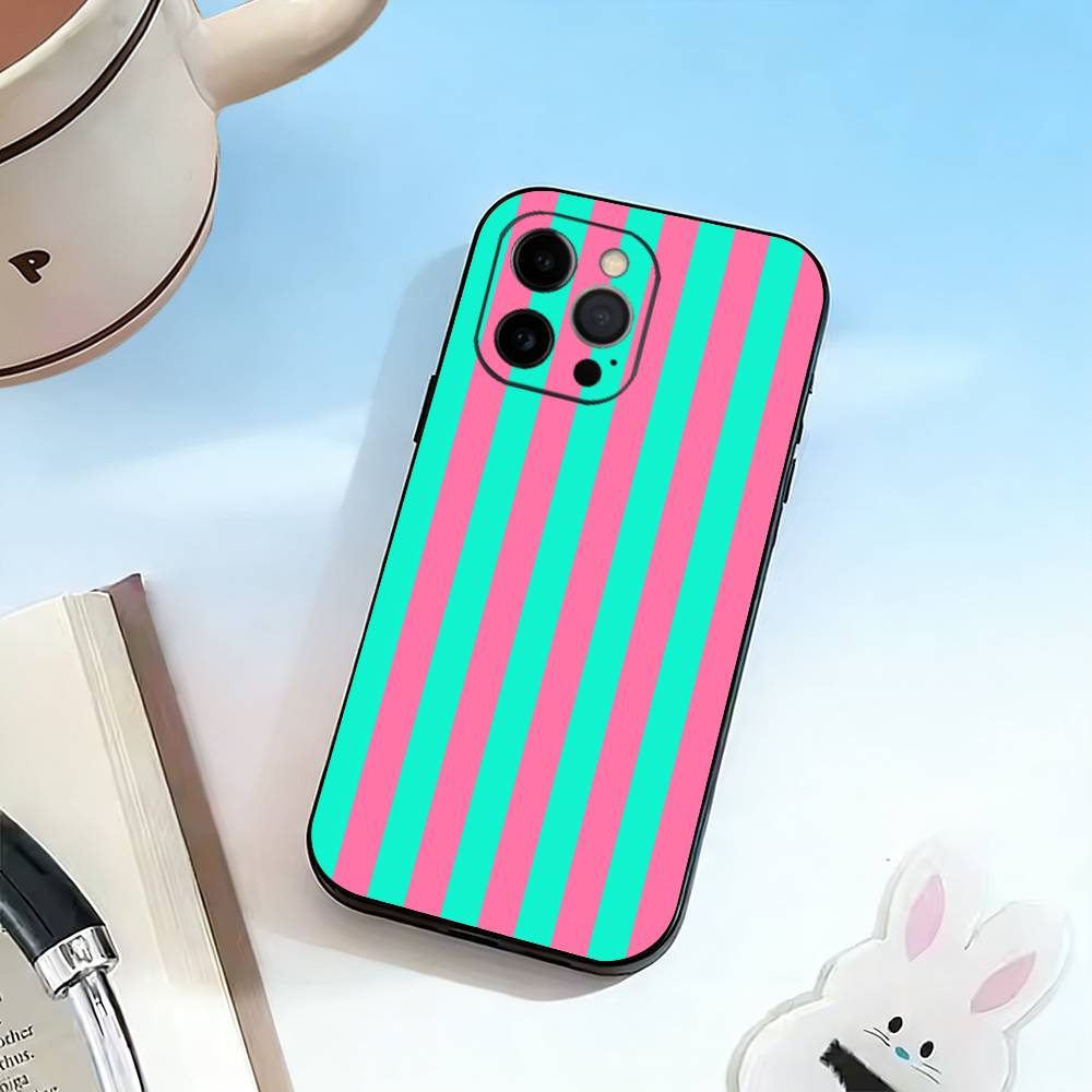 M-Multicolor Stripes  Phone Case For iPhone 17,16,15,14,13,12,11 Plus,Pro Max,XS,Soft Silicone Black Cover