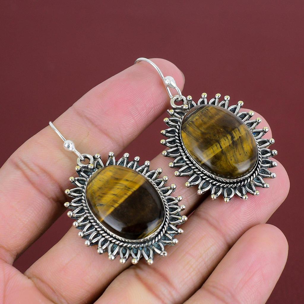 Tiger's Eye Earring Handmade Earrings Gemstone Earring 925 Sterling Silver Earring Boho Jewelry Decent Earring Gift For Women Dangle Earring