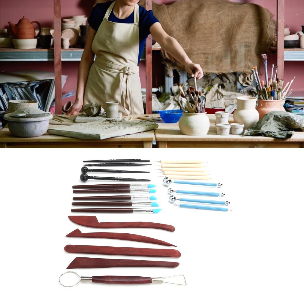 23 Pcs Pottery Tool Set Multipurpose Soft Clay Silicone Wood Auxiliary Carving Supplies
