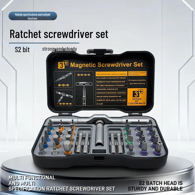 34-in-1 Knarrenschraubendreher-Set mit S2-Bits: Sechskant, Torx, Kreuzschlitz, Schlitz – Rechts-/Linkslauf für den Haushalt