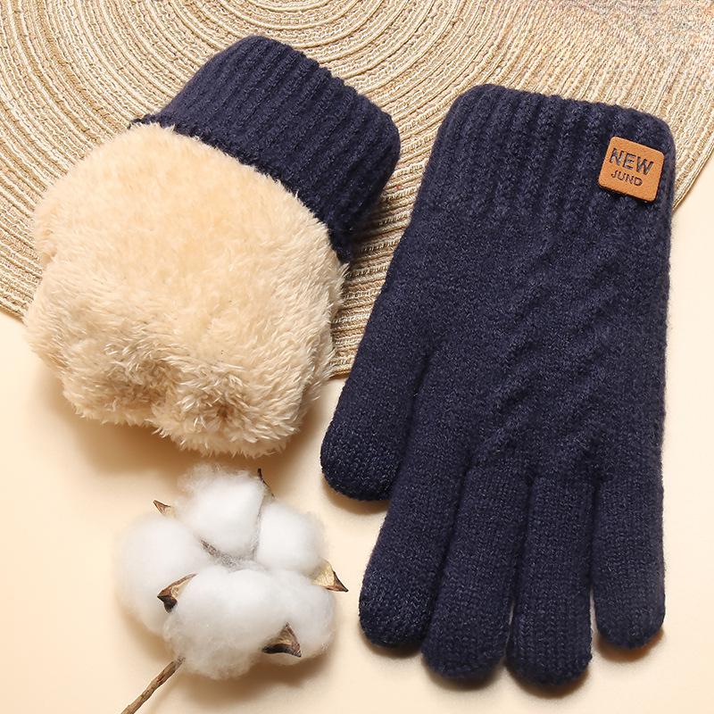 Knitted Gloves for Women In Winter Double Layer Plus Velvet Thickened Cold and Warm Cycling Outdoor Touch Screen Gloves
