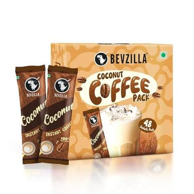 Bevzilla 48 Instant Coffee Powder Sachets (Coconut) - 96 Grams | Makes 48 Cups| Arabica Coffee| Easy To Carry| Best For Espresso, Latte, Cappuccino