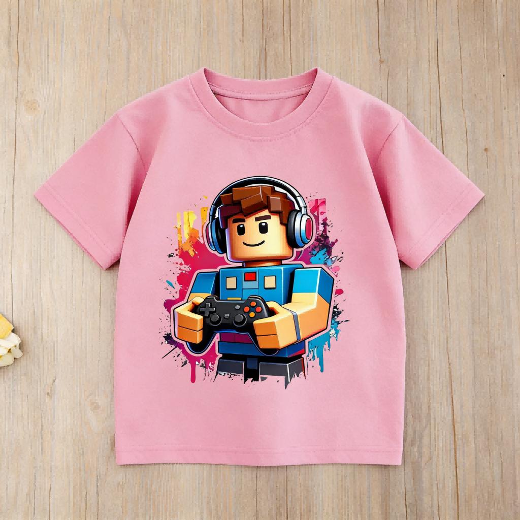 Roblox Themed Kids T Shirt Boys Girls Fashion Game Character Print Cotton Short Sleeve Tees for Everyday Play