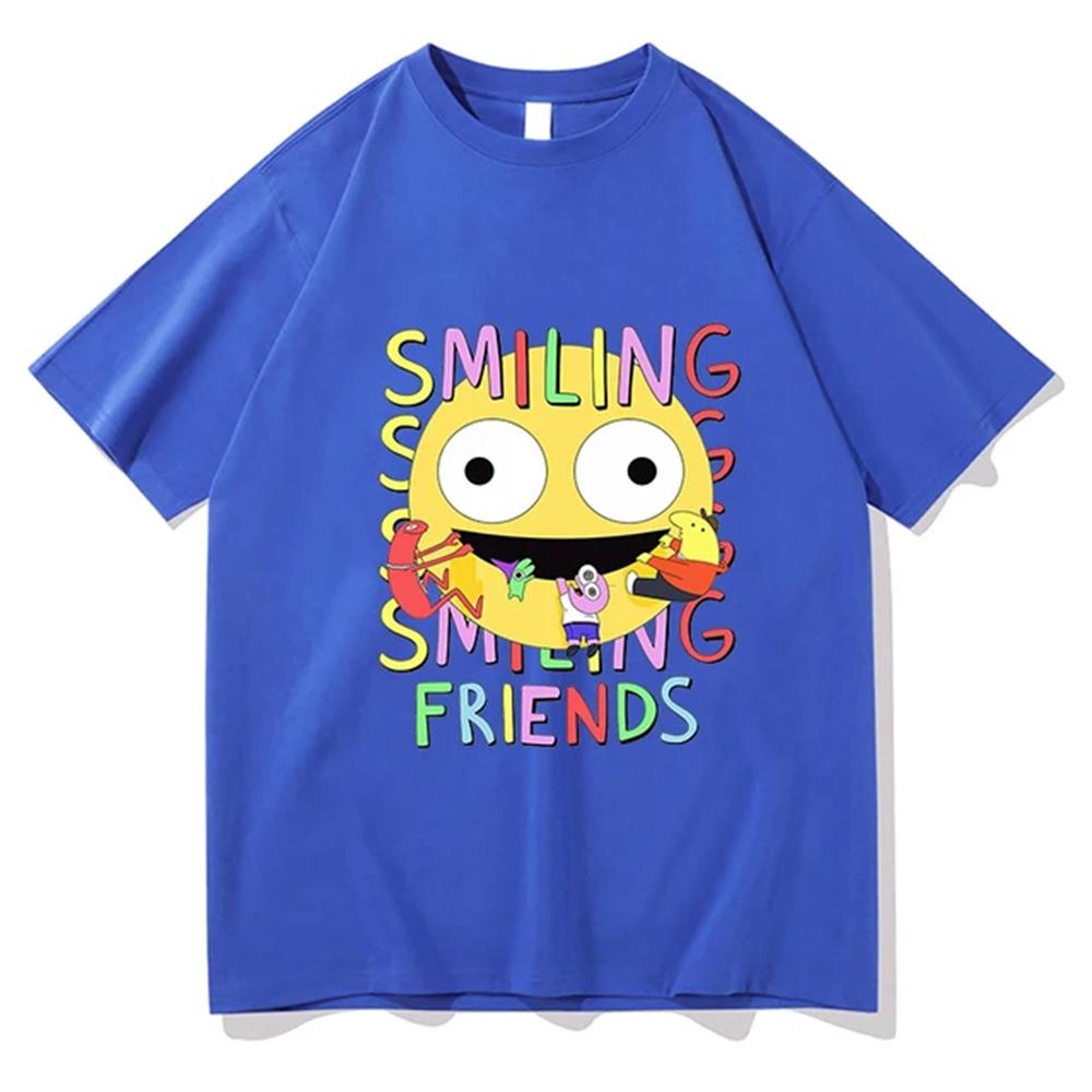 Smiling Friends Cartoon Print Tshirt Comfortable Unisex Women Summer Teeshirt Cotton High Quality Tshirts Manga Funny Tees