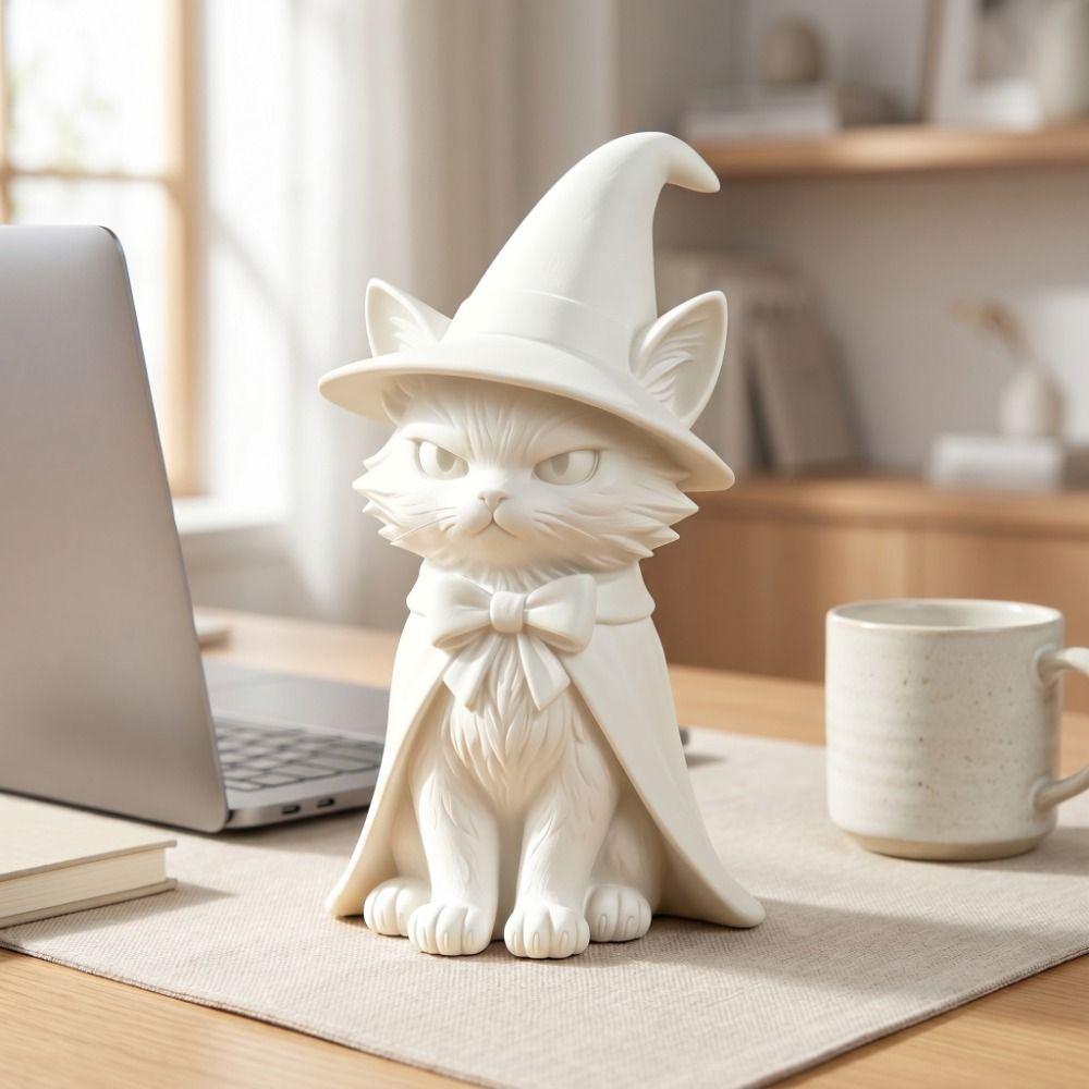 Figurine Chat Sorcière Drôle Style Sombre Décorations d'Halloween Décoration de Maison Ornements de Bureau Bureau