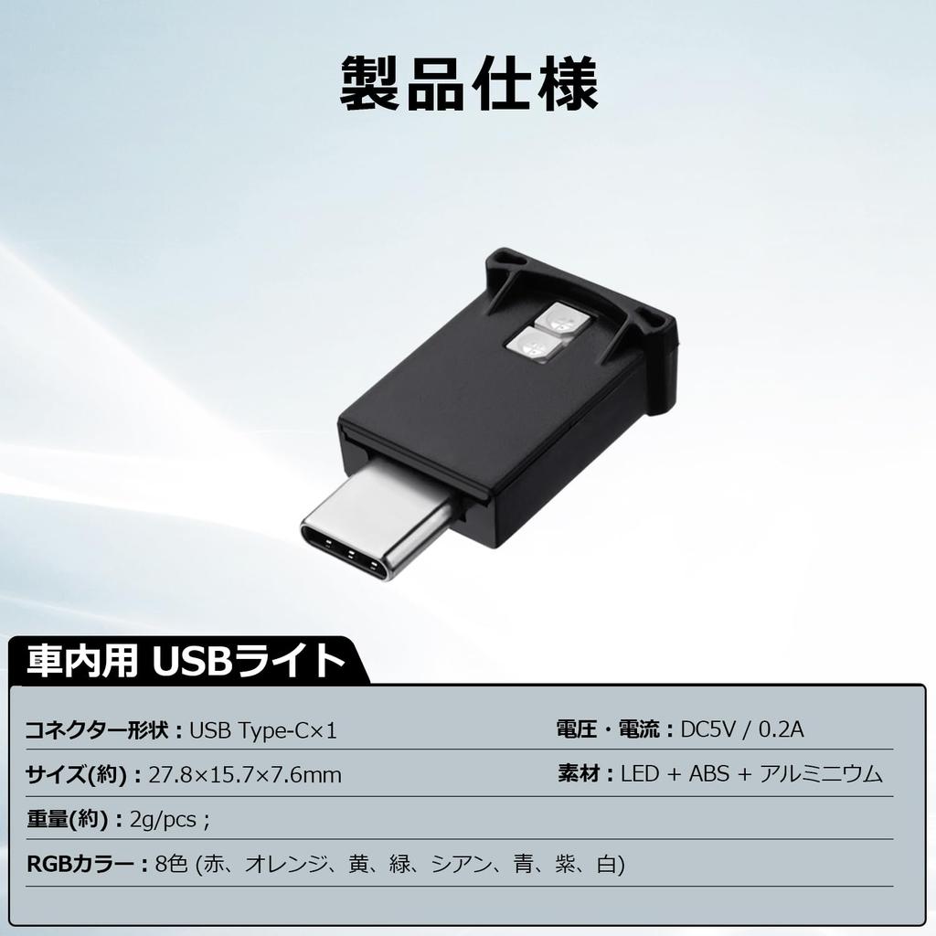 GIMUYA Type-C USB LED Light for Car Interior, 8 Colors,