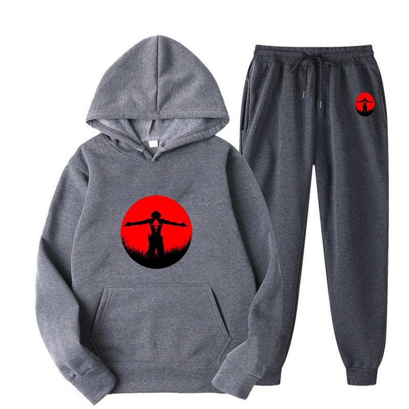 

Мужские комплекты с капюшоном из 2 предметов, толстовки с капюшоном и спортивные штаны, весна-осень, повседневные комплекты с капюшоном из аниме-сериалов для мужчин и женщин из чистого хлопка с принтом XXXL