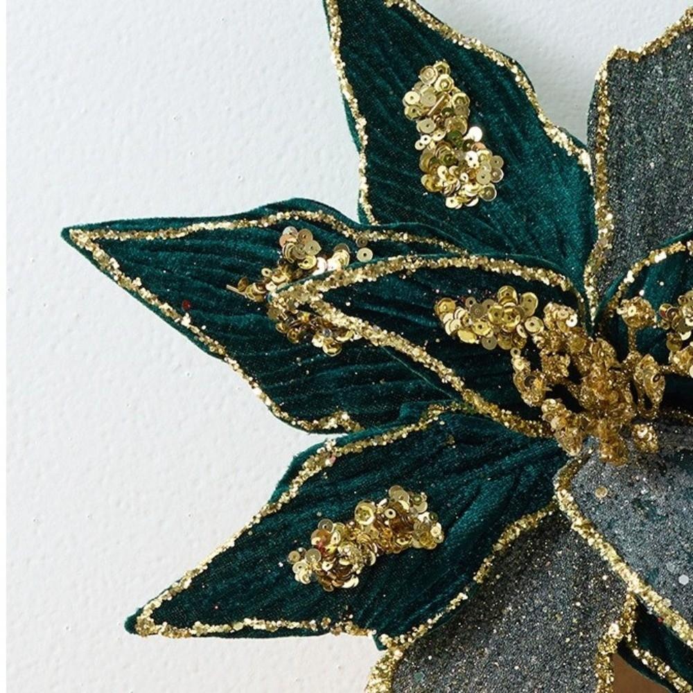 New 32CM Artificial Poinsettia Flower Sequins Glitter Christmas Glitter Flower Sparkling Simulation Flowers New Year Festival