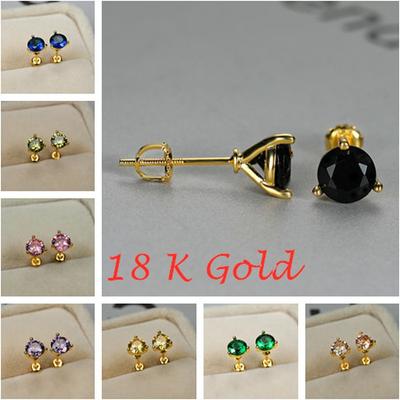Exquisite 1.25CT Birthstone Martini Stud Earrings 18K Gold Round Cut Spiral Stud Earrings For Women Nature Gemstone Wedding Fine Jewelry MIT