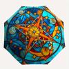 Stained Glass Compass Rose Window Panel, Celestial Design for Home Decor Umbrella, Cute Umbrella with Cute Design, Portable 3-Fold Compact Umbrella fo