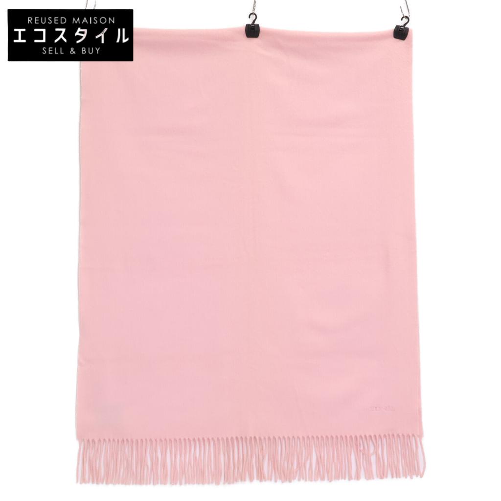 HERMES Embroidered logo, cashmere, fringe Scarf pinkUsed