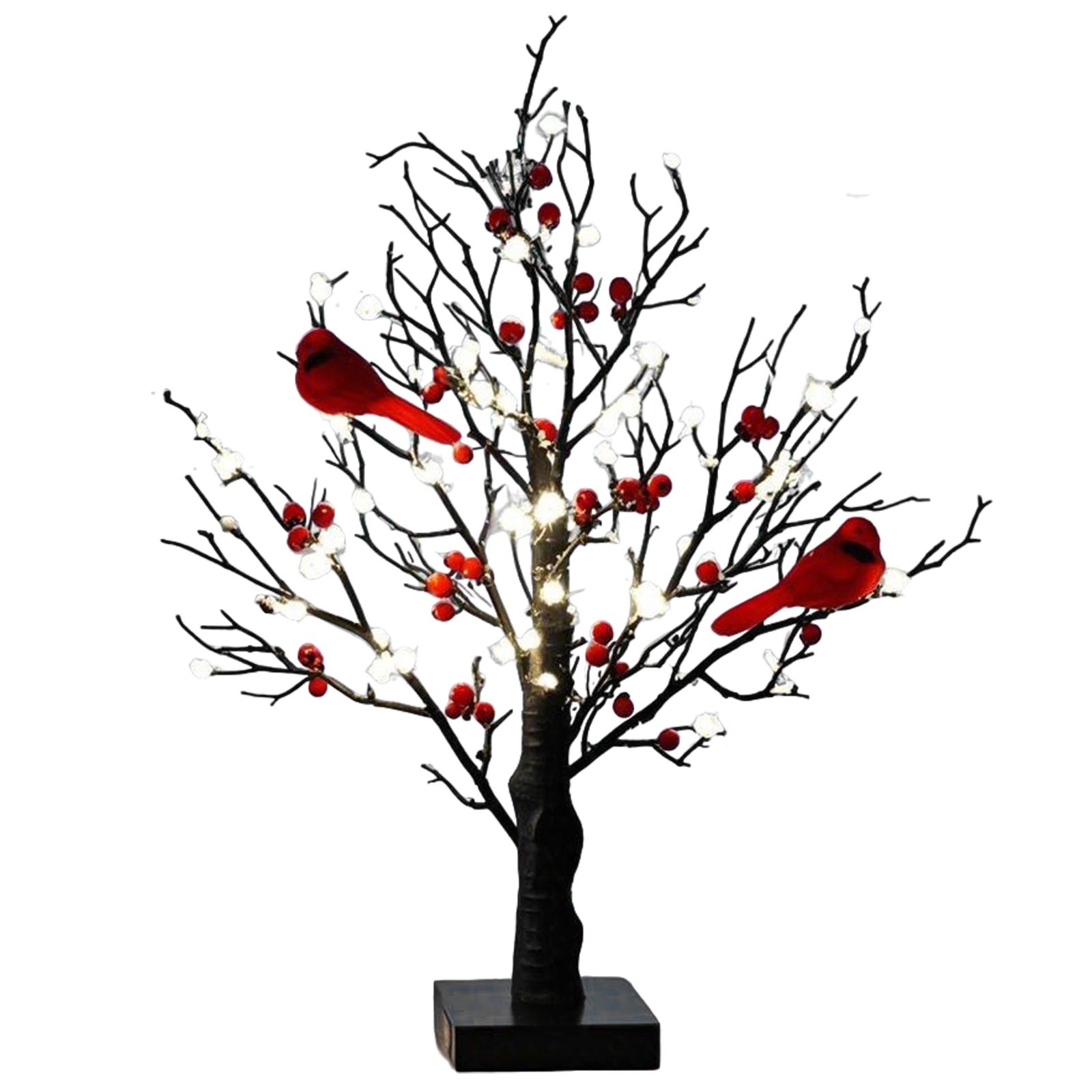 

45cm LED Light Glowing Fairy Tree with Cardinals and Berries Multi-Purpose Christmas Tree For Indoor Tabletop Xmas Party Decor
