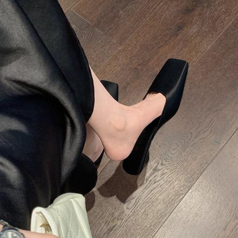 

Модные женские тапочки с квадратным носком, дизайнерская модная обувь на каблуке, элегантные женские сандалии, лето 2025, туфли-лодочки для платья, роскошная женская обувь 35 чёрный