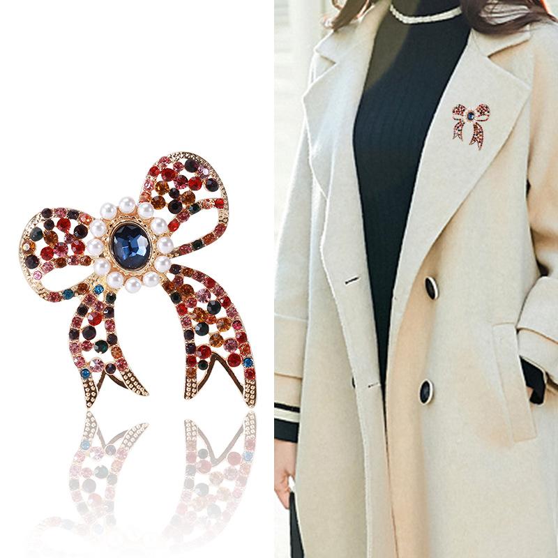 Bow Pearl Brooch Rhinestone Alloy Corsage Female, Pin Clothing Floral Styling Accessories