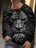 Camiseta de manga larga con estampado de león para hombre, ropa informal para hombre, camisetas de moda con estampado 3D completo de animales, ropa de calle
