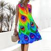 Plus Size V Neck Sleeveless Dress Cloud Wrapped Mountain Waterfall Print For Remote Scenic Travel