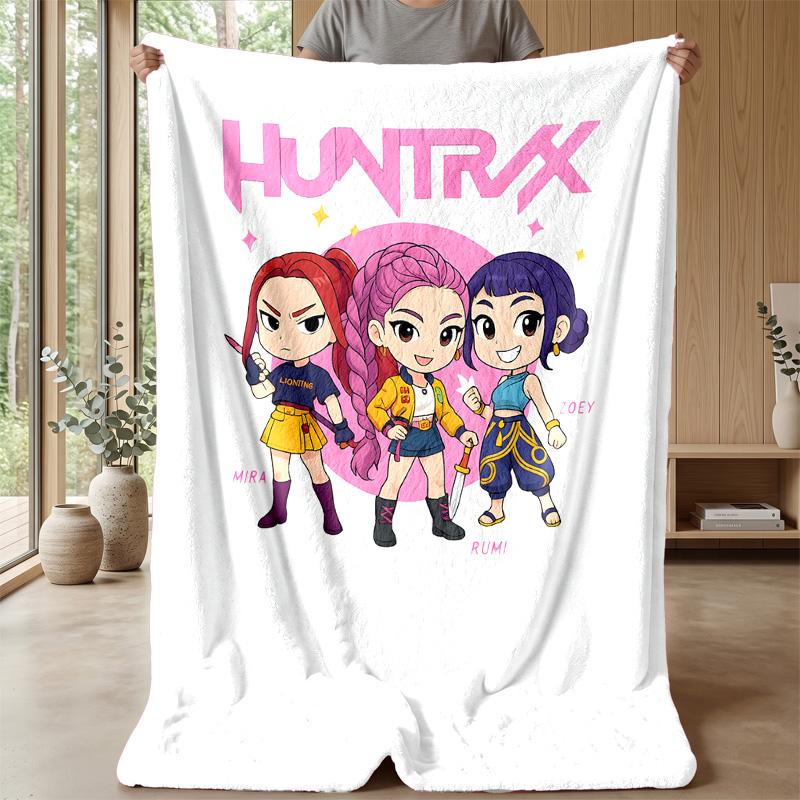 Kpop Demon Hunters Potiskovaná flanelová deka Měkká teplá lehká celoroční deka na pohovku postel kempování domácí dekorace vánoční dárek