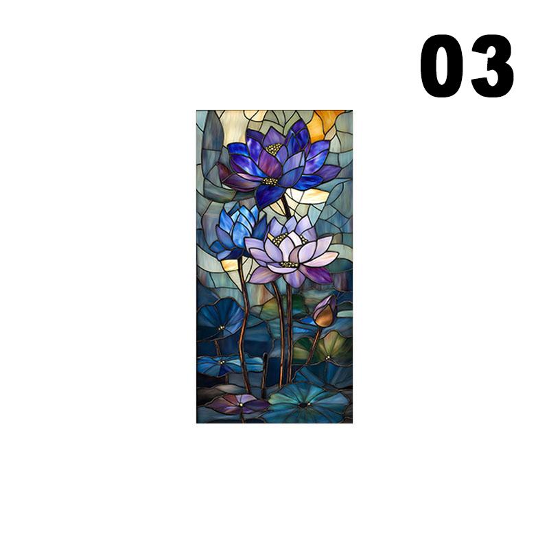 European Style Oil Painting Art Privacy Window Film Waterproof Sun-proof Church Stained Glass Film Lotus Pattern Window Stickers
