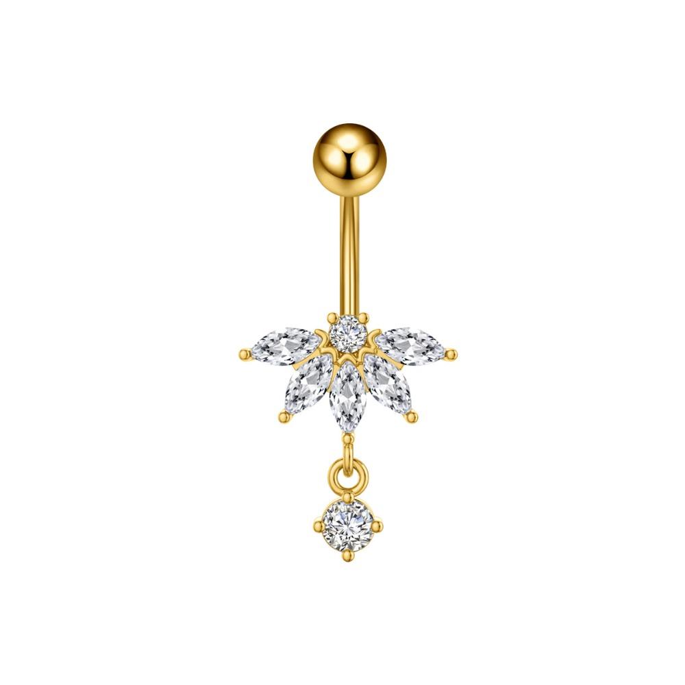 Elegant Gem Navel Piercing Copper Shiny Body Jewelry Crystal Ball Belly Button Rings  Accessories