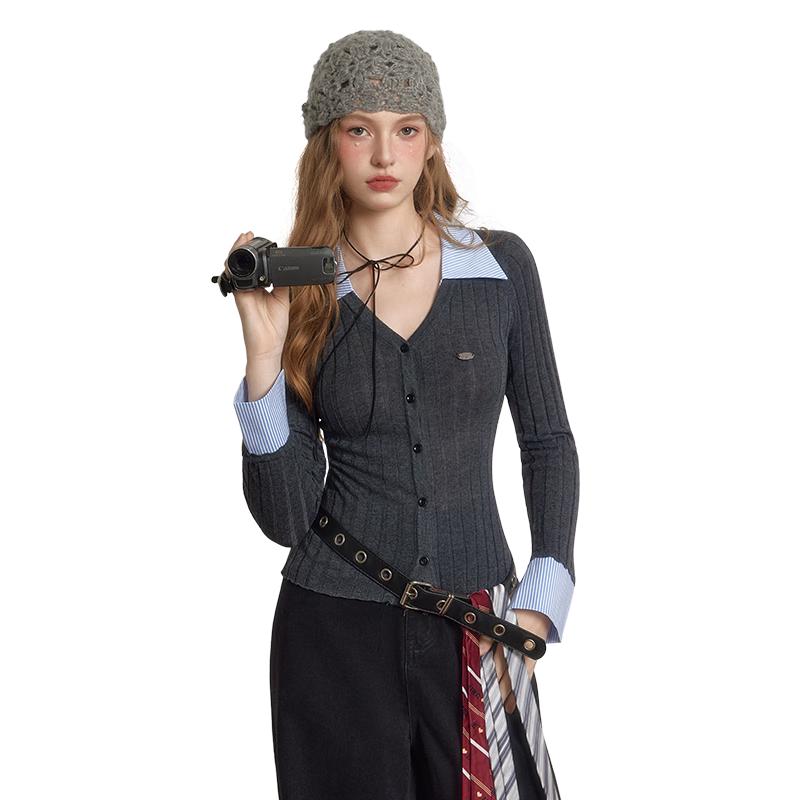 

UNIFREE Women s Faux Two-Piece Wool Blend Knit Sweater One Size