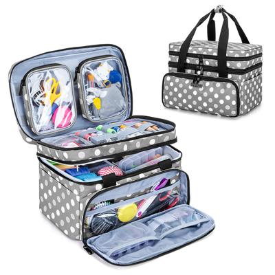 BAFASO Sewing Box, Sewing Bag, Double Layer Storage, Large Capacity Sewing Bag, Sewing Tools Storage, Portable Bag Only, Gray Dot