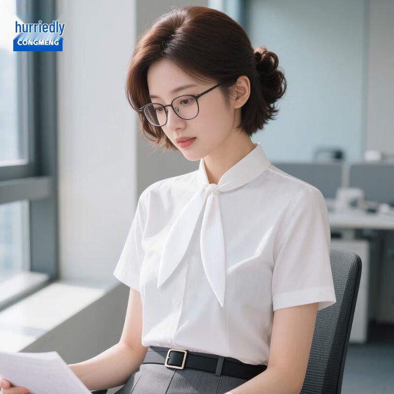 

Women s White Chiffon Blouse with Tie-Neck S