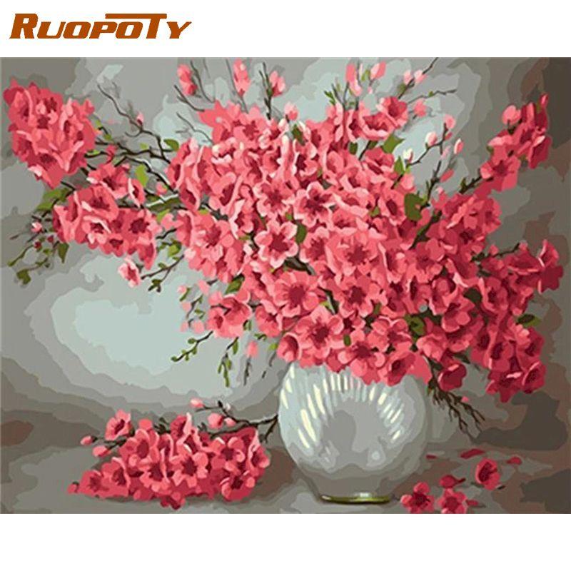 RUOPOTY Frameless Hand Painted DIY Digital Painting by Numbers Flowers Canvas Painting Kits Acrylic Wall Art Home Decor