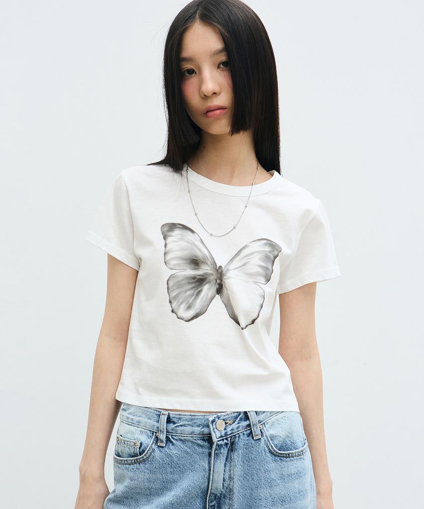 Nigaennikol Butterfly Soft Coloring Crop Top_White Black