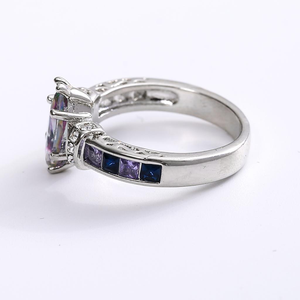 1Pc Stunning Colorful Oval Zirconia Ring European and American Popular Fashion Jewelry