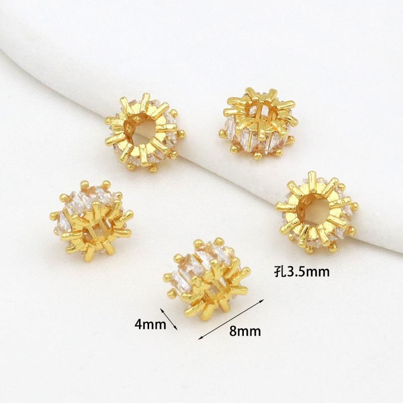 Farbechtheit k Echtgold mikro-eingefasster Zirkon Fassperlen Straße durchbohrt kleine Taille Kristallarmband DIY Perlenabstandshalter mit Perlen C