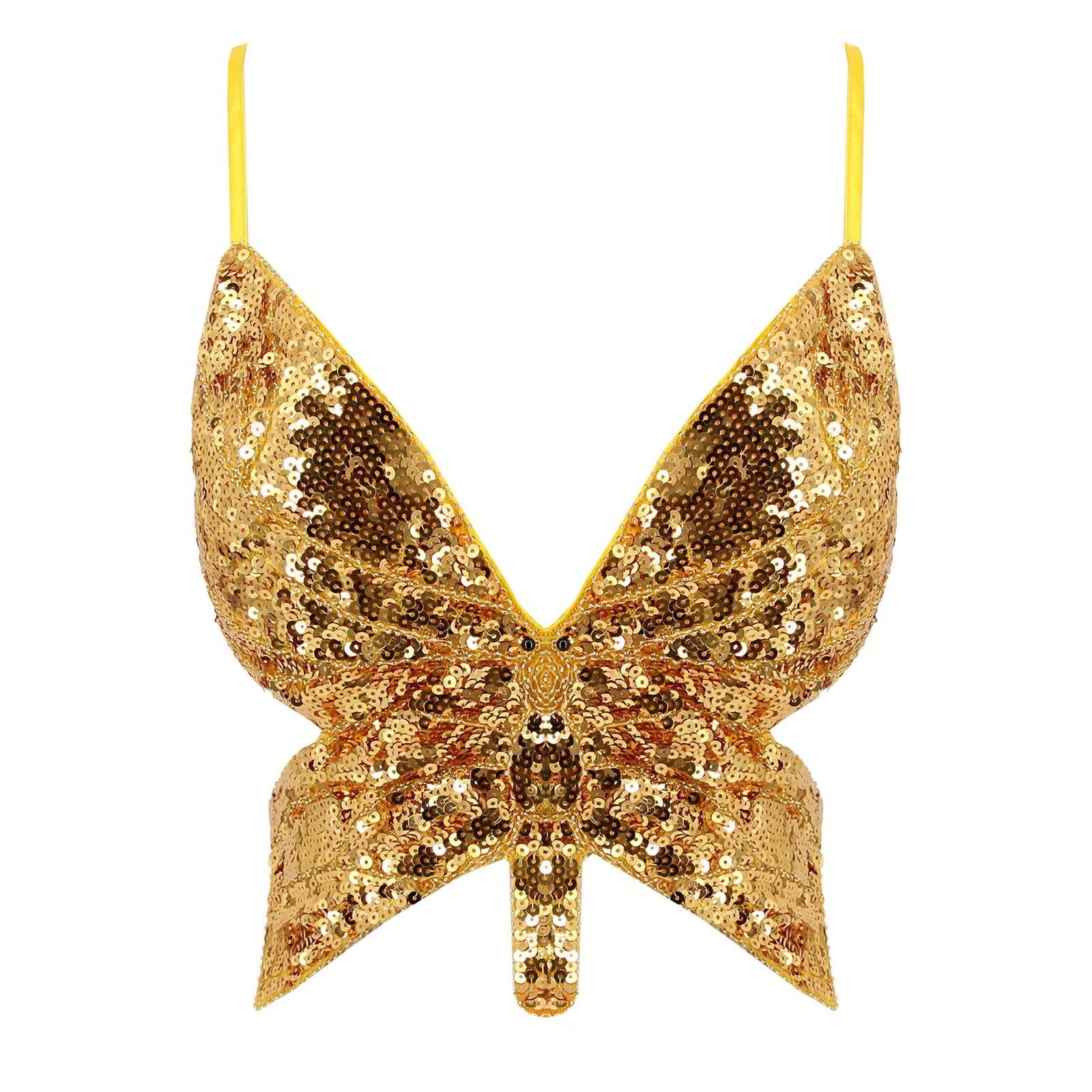 

Женские топы для выступлений, бюстгальтеры для танца живота, сексуальные сценические бюстгальтеры-бабочки One Size золотой