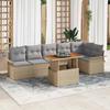 Garden Sofa Set with Cushions 7 Pcs Beige and Light Grey Poly Rattan
