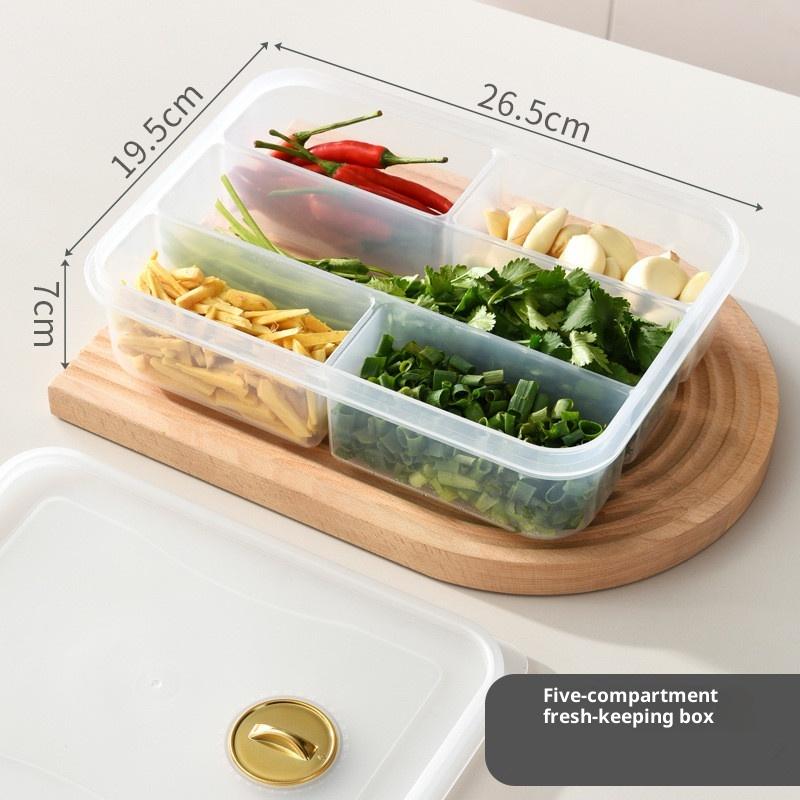 Caja Sellada de Plástico para Conservar Frescura en el Refrigerador con Tapa, 4/5 Compartimentos, Caja de Almacenamiento de Alimentos para Congelador, Contenedor de Alimentos Reutilizable para Cocina