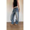 Spring American washed lightning pattern straight jeans men's and women's loose and versatile trousers tide