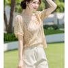 New Light Luxury High-end French Shirt Temperament Top Chiffon Floral Short-sleeved Shirt Women's Summer