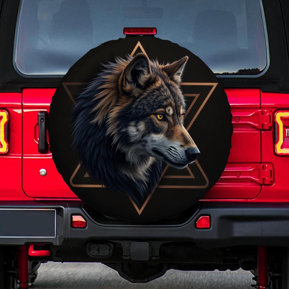 1pc 2D Flat Printing Tire Covers A WOLF (3) Polyester Fabric Without Electricity New Year Gifts Applies To RV Essentials, 2D Fla