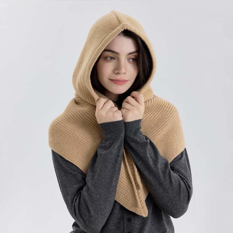 Winter Balaclava Hat Scarf For Women Knitted Hooded Caps Outdoor Warm One-piece Neck Collar Beanies Hats For Girls