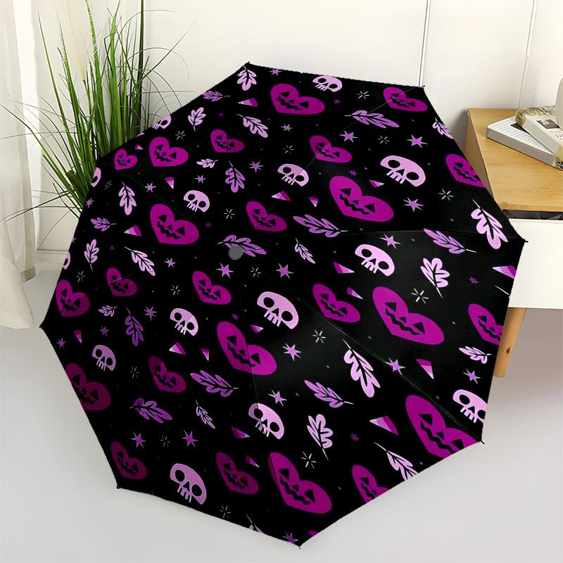 1pc Halloween Skulls Hearts Pattern Umbrella with Plastic Handle,Vibrant Cartoon Pattern,Multi-functional UmbrellaPT233