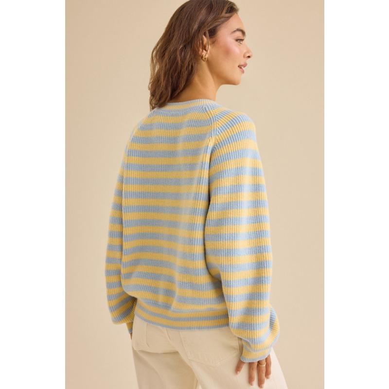 Women S Striped Crew Neck Loose Long Sleeve Knit Cardigan