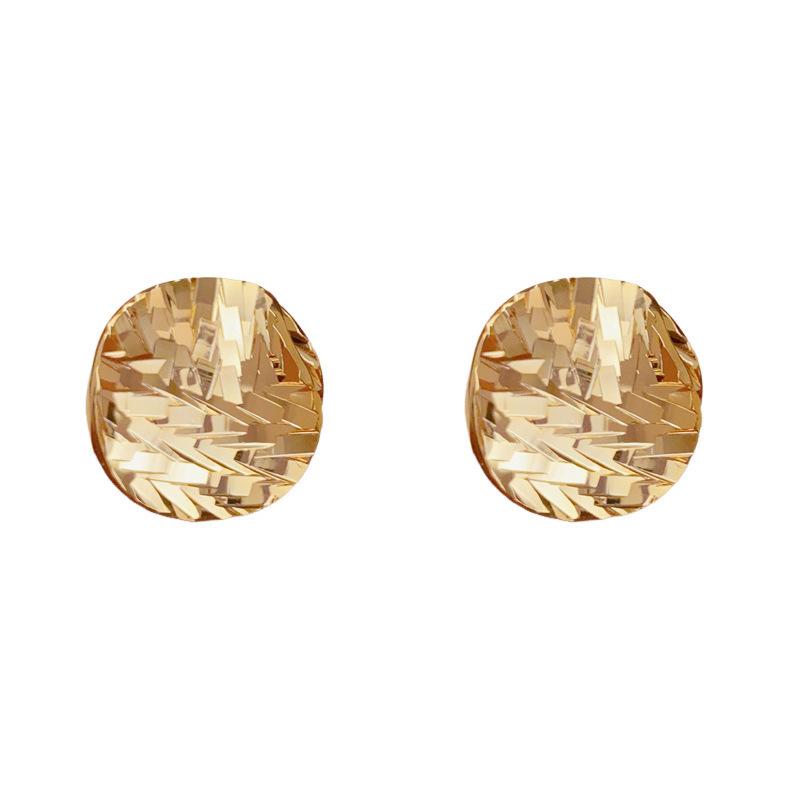Temperament Stylish Simple Metal Texture Round Stud Earrings Personalized Light Luxury Niche Design Sense Metal Wind Earrings