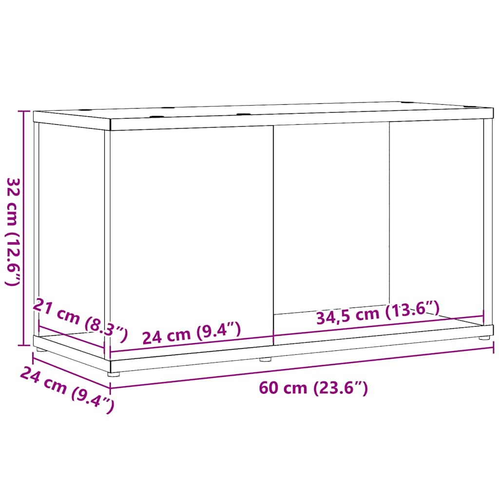 TV Cabinet Black Oak Effect 60 X 24 X 32 Cm Wood Based Material