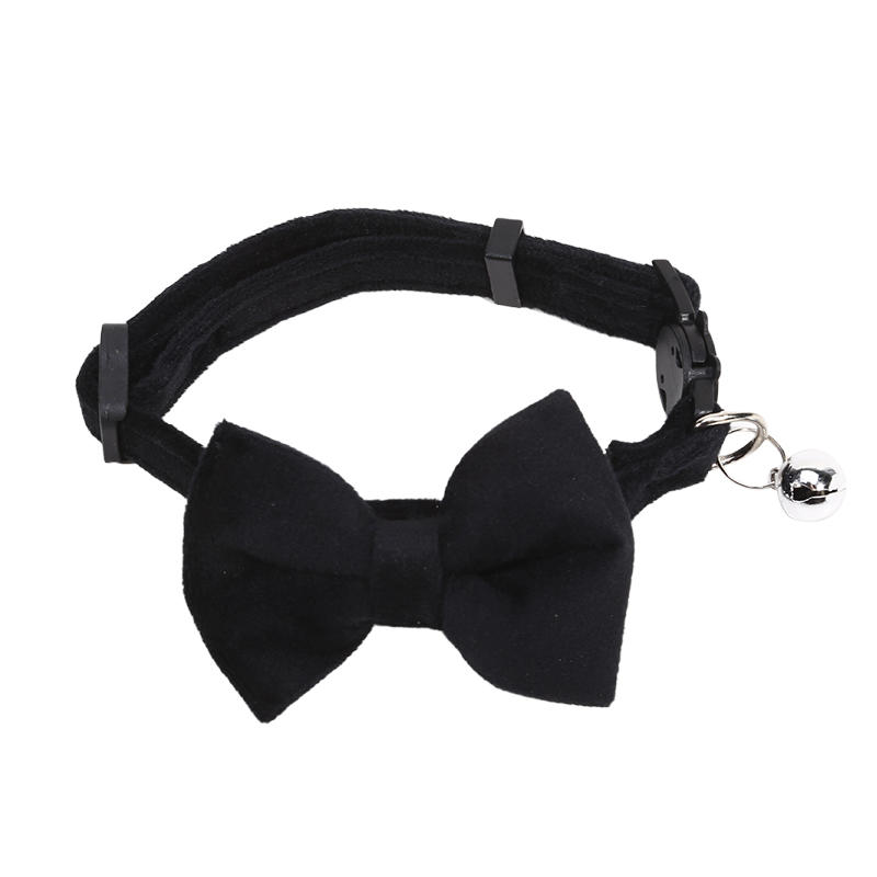 1PC Cute Pet Suede Bow Tie Collar with Bell Breakaway Adjustable Solid Color Safety Collar for Kitten Puppy