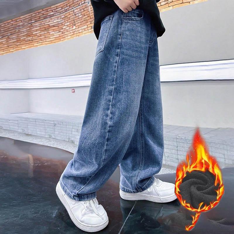 

Трендовый бренд Высококачественные Джинсы для мальчиков Мягкие Свободные Прямые Широкие Повседневные Универсальные Детские брюки 140