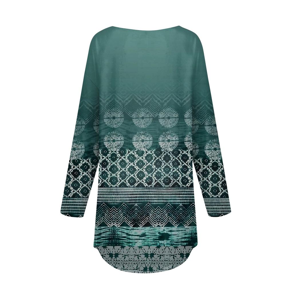 Women's Fashion Loose Round Neck  Printed Long Sleeve T-Shirt Pullover Top