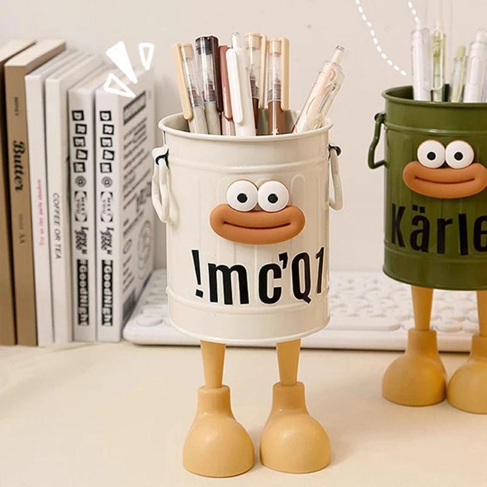 Cute Big Mouth Pencil Holder DIY Large Capacity Desktop Storage Buckets Round Cartoon Pen Container Students Stationery